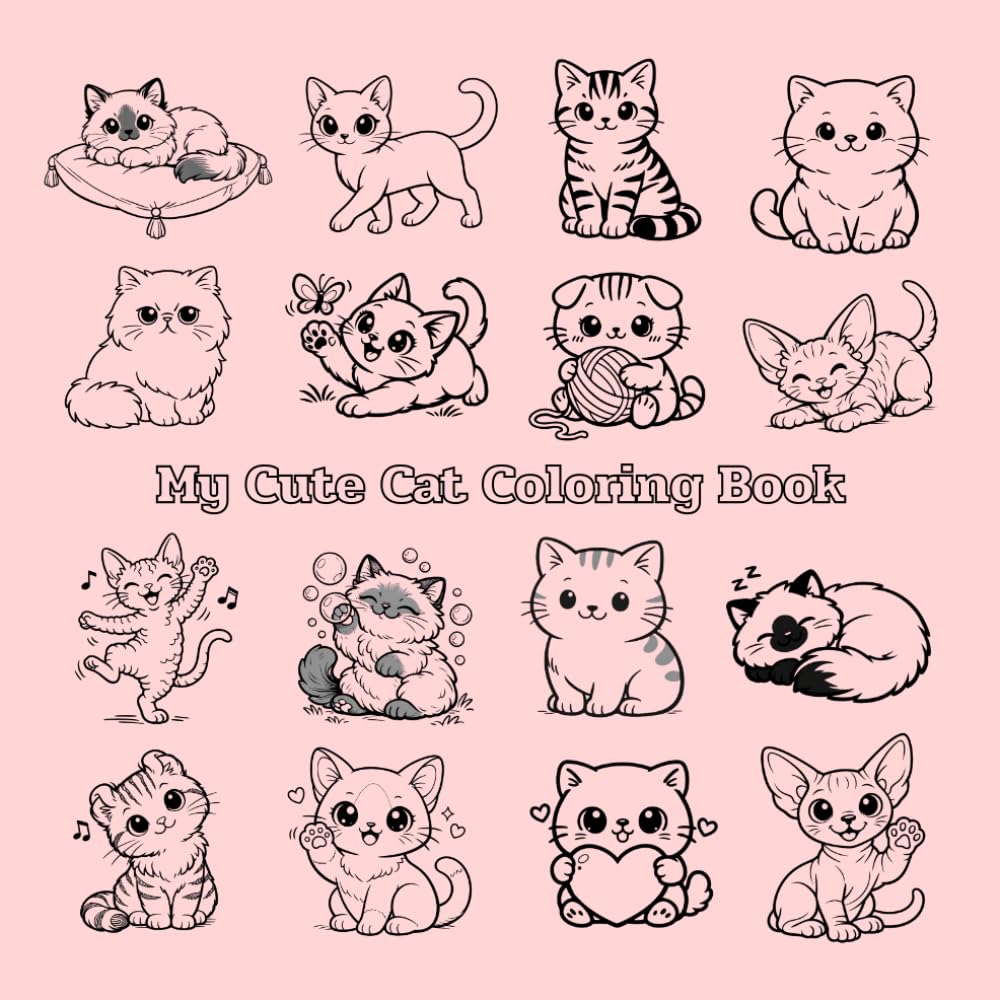 My Cute Cat Coloring Book: Fun and Easy Coloring Pages for Kids and Beginners to Discover Cat Breeds (8.5" x 8.5")