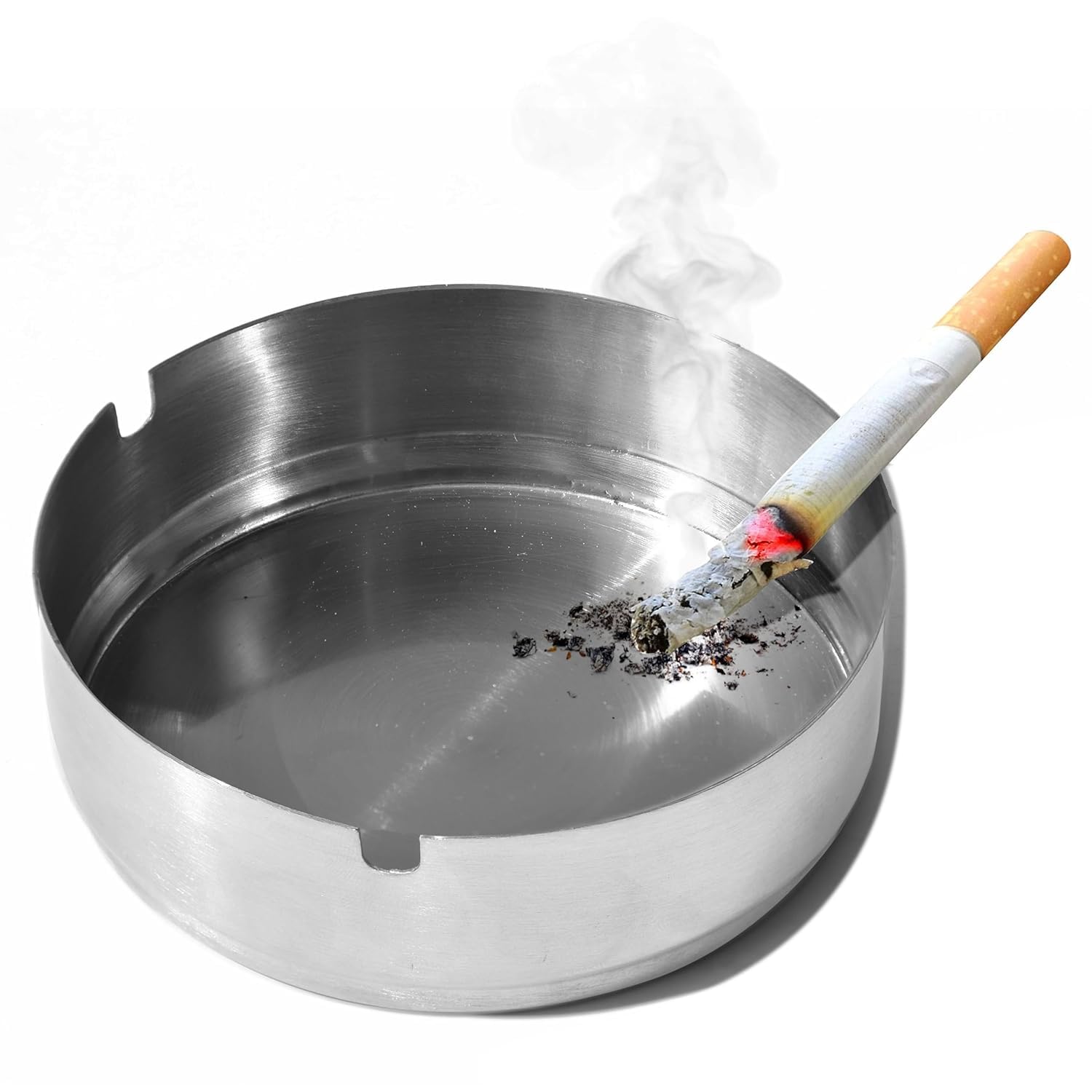 Stainless Steel Ashtray for Cigarettes, Round Metal Ash Tray for Home, Office and Bar-picture-29