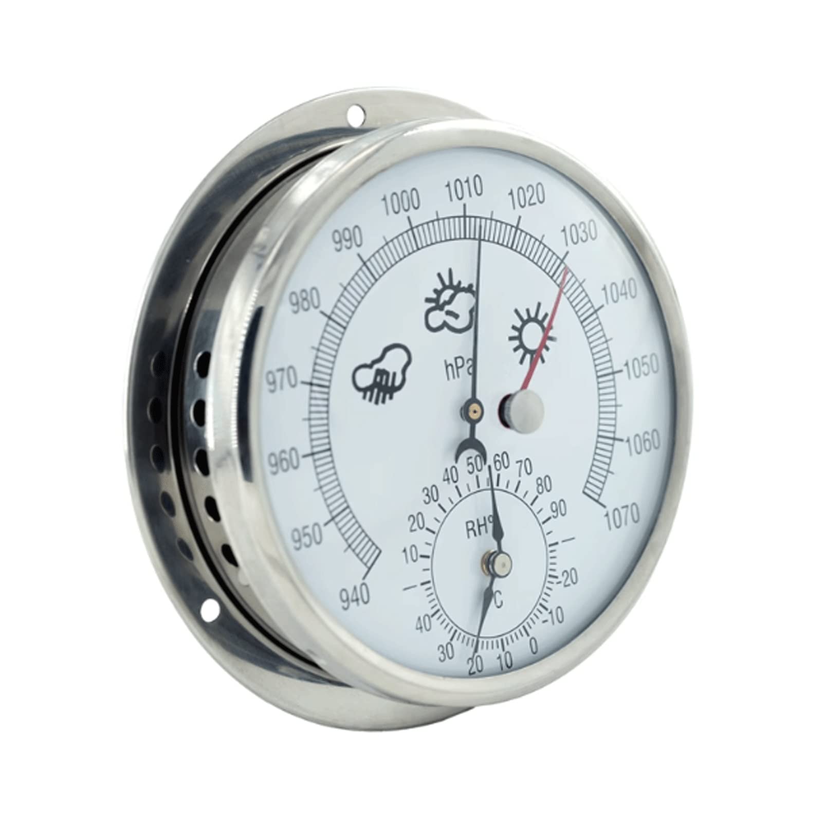 Baromètre, Station Météo Analogique, Cadran baromètre traditionnel avec température et humidité(Silver)