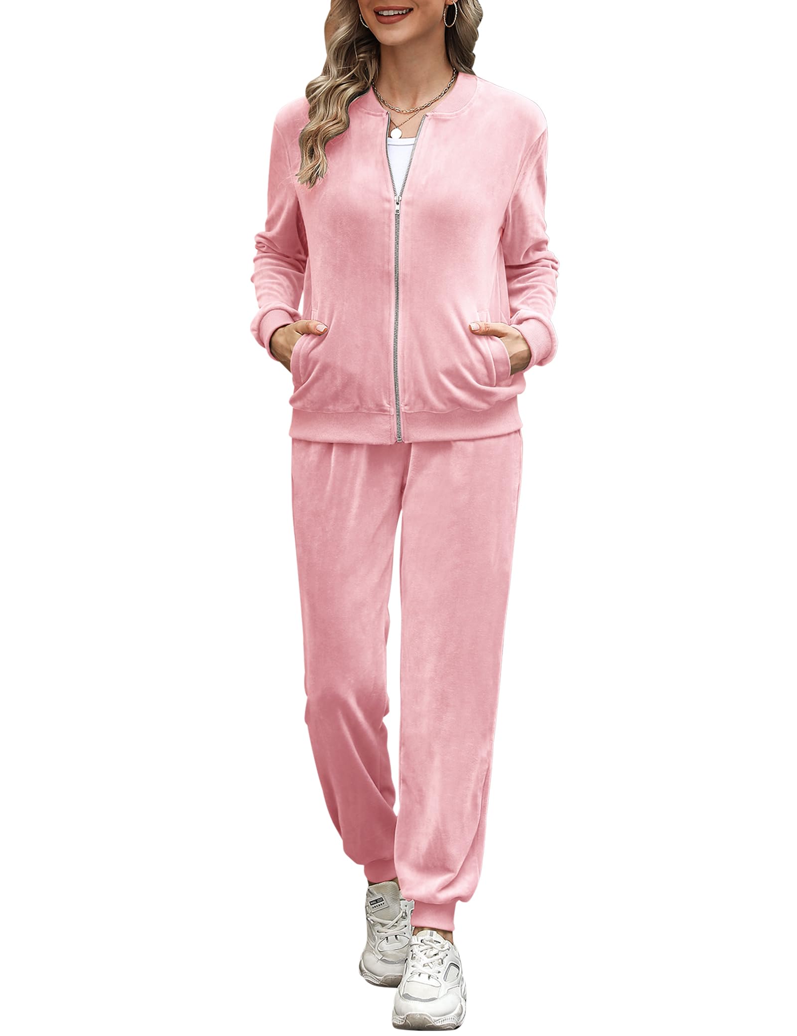 Irevial Tuta Sportiva Donna Velluto Tuta da Ginnastica Due Pezzi Casual Casa Pigiama Set con Giacca a Zipper e Pantaloni Lunghi Primavera Autunno Training Sportwear Comoda