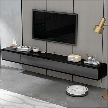 Modern Floating TV Unit, Small Apartment TV Cabinet with 2 Drawers, Wall Mount Media Console, Floating Shelf for Under TV, Storage Cabinet Color Gray+Black, Size 160cm