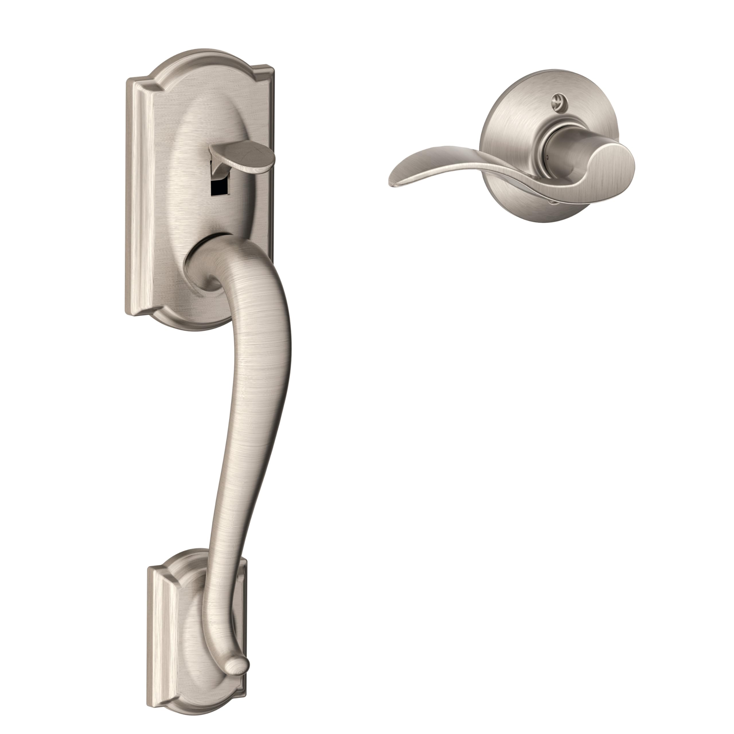SCHLAGE Camelot Entry Handleset, Right Hand Accent Lever, Satin Nickel