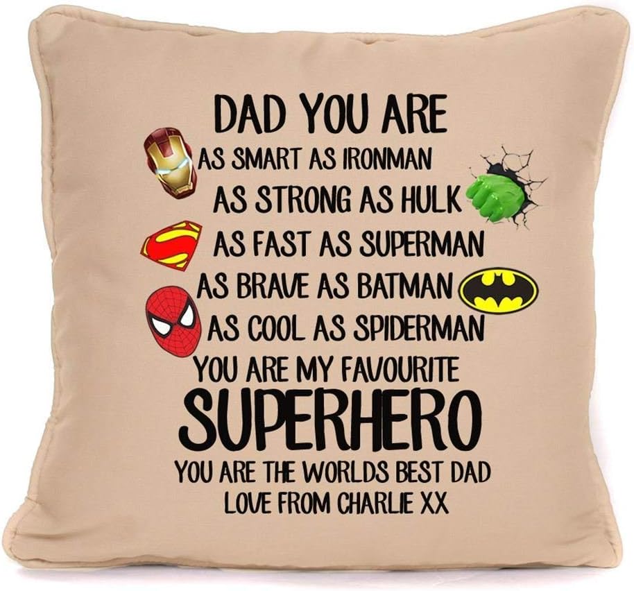 Personalised 'Superheroes Strong As Iron Man' Quote Gift Cushion Cover| Best Gift Present Ideas For Grandad, Dad, father, stepdad |18 x 18 Inch|