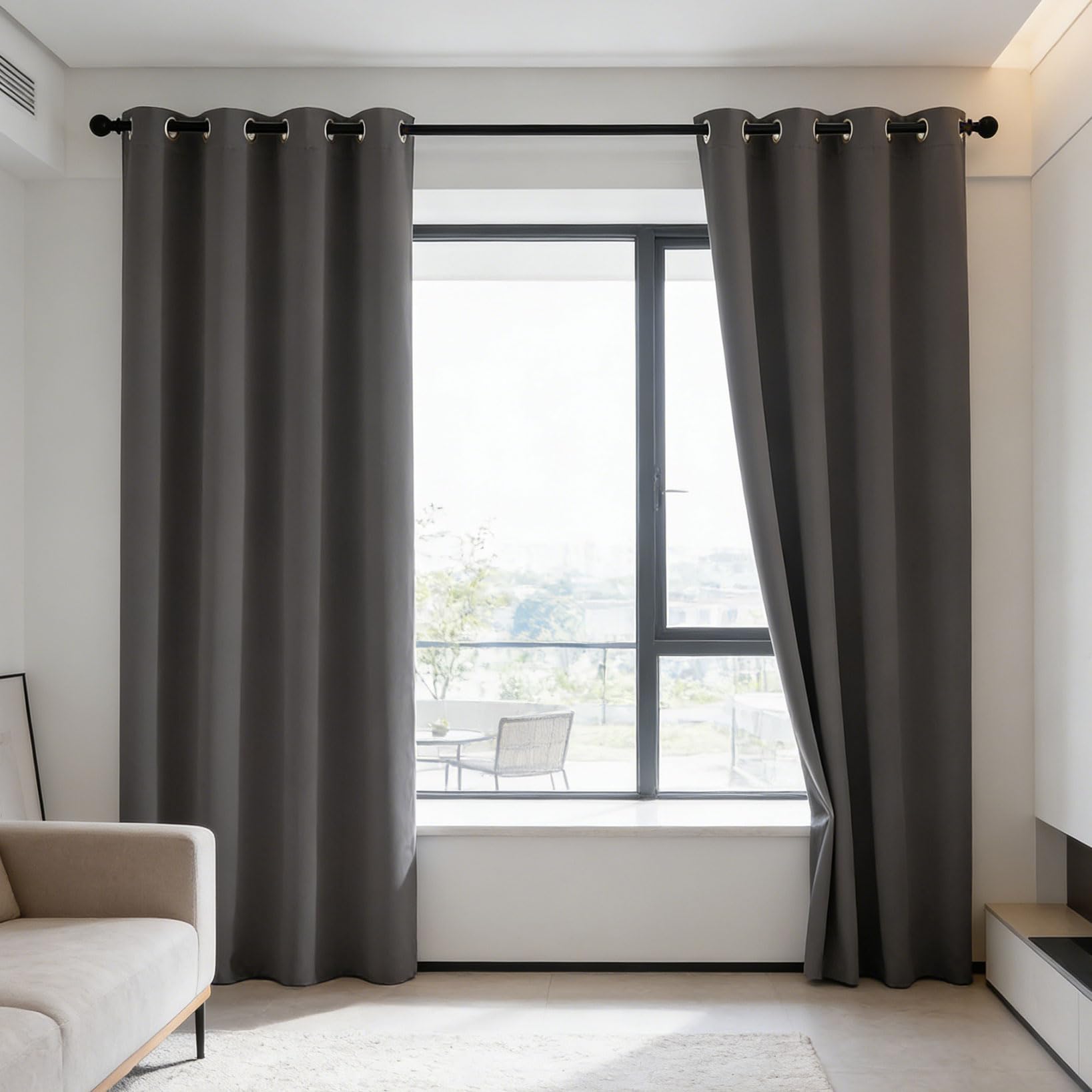 Rideaux isolants pour salon et chambre occultant gris foncé 150x255