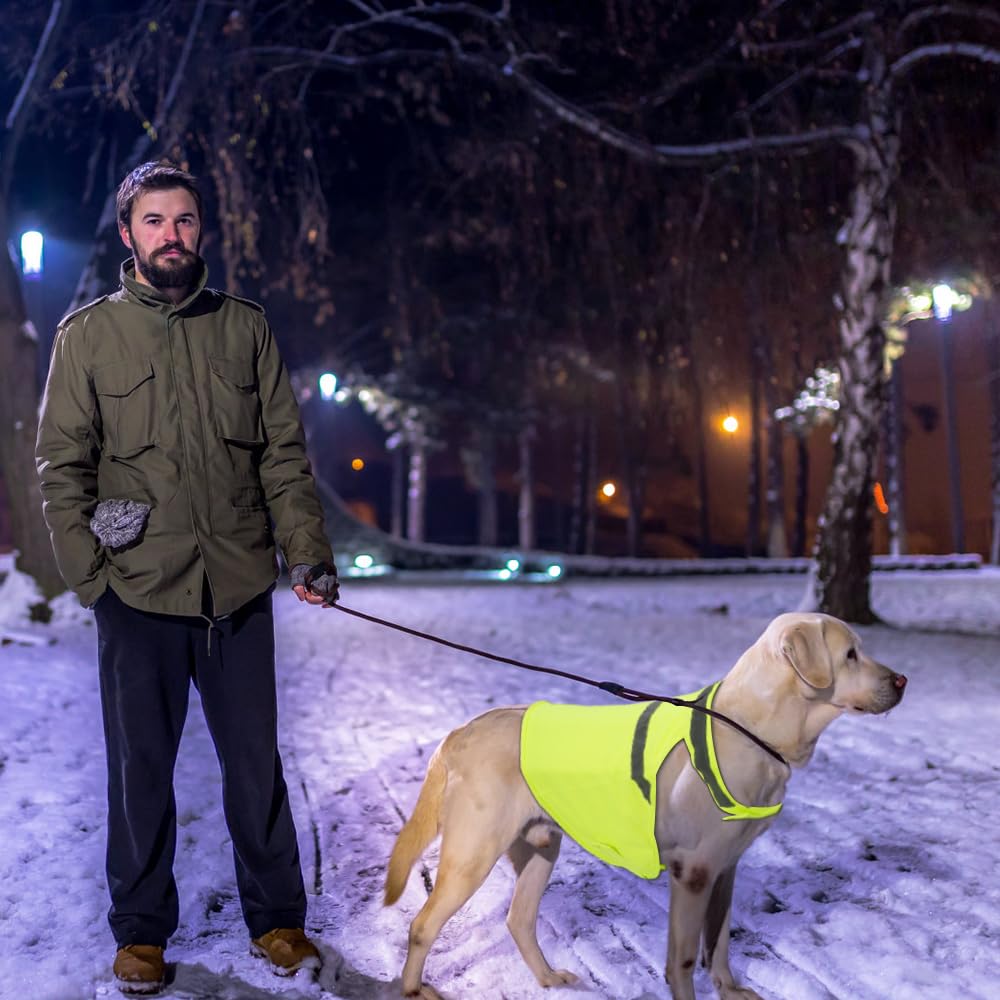 Gilet Riflettente per Cani,2 Pezzi Giacca di Sicurezza per Cane con Strisce Riflettenti Alta Visibilità Giubbotto Fluorescente per Cani di Piccola Media e Grande per Cammina di Notte