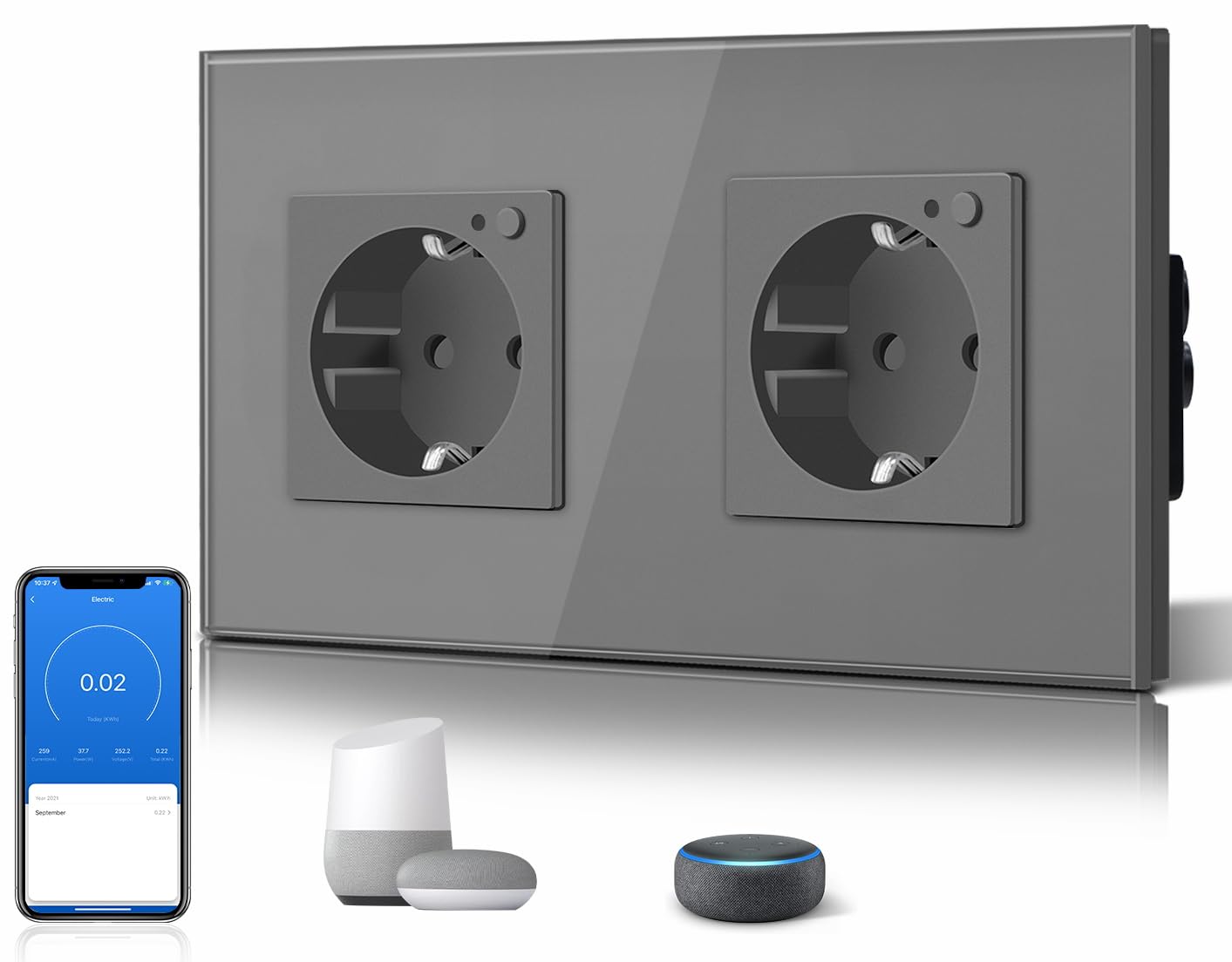 BSEED Enchufe Inteligente con 20W USB y Tipo C,Mate Enchufe Pared Wifi con Medidor Consumo,Control Remoto por APP & Voz,Requiere Cable Neutro,1 Enchufe,Blanco 86mm — view 76