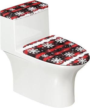 Buffalo Plaid Christmas Toilet Seat Cover Round Toilet Lid & Tank Covers 17 X 13 Inches Snowflake Standard Toilet Lids for Bathroom Decor Accessories,Red