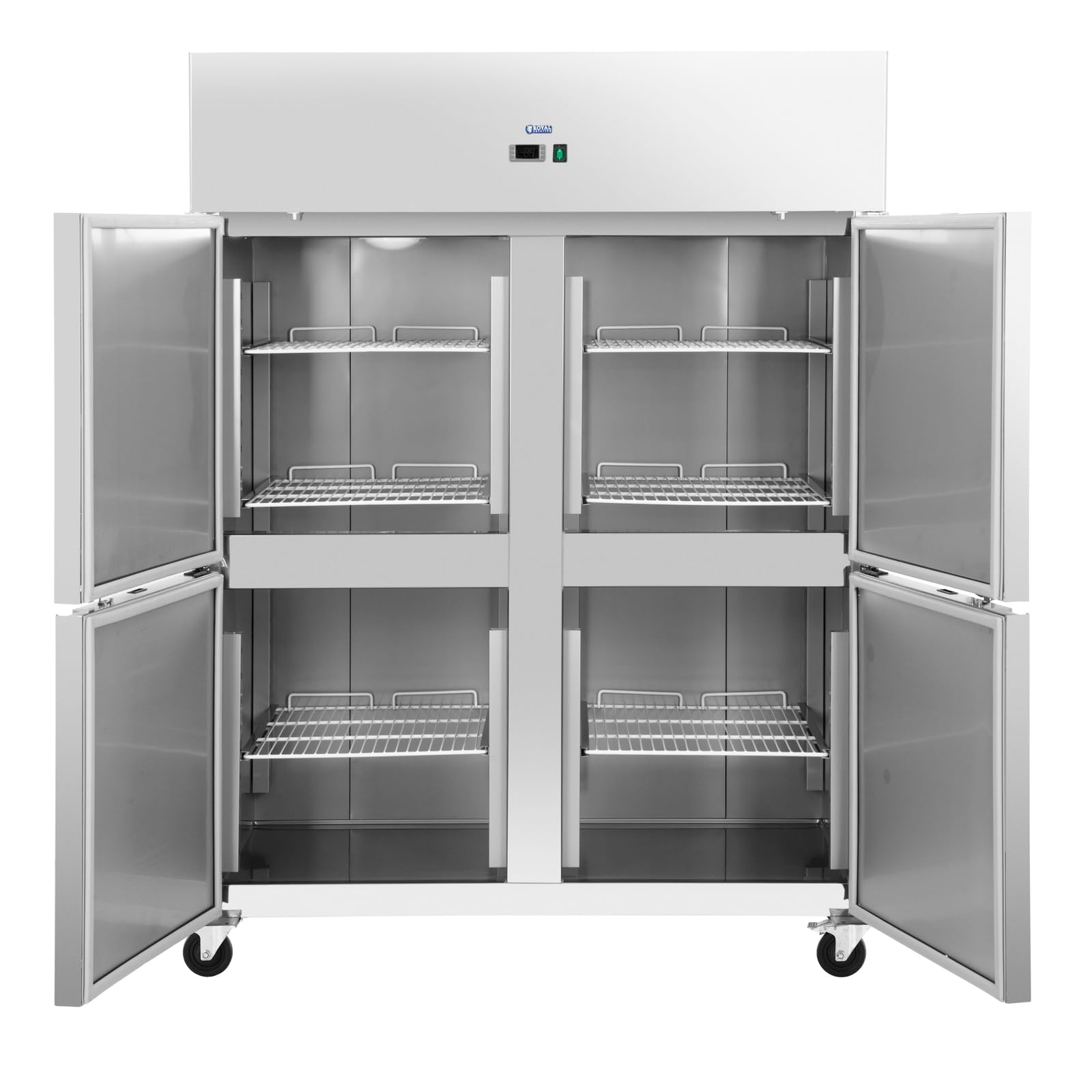 Royal Catering Frigorifero professionale 1001 l Acciaio inox 4 porte 4 ruote Serratura porta Armadio frigo Frigorifero verticale Armadio refrigerato Armadio frigo professionale