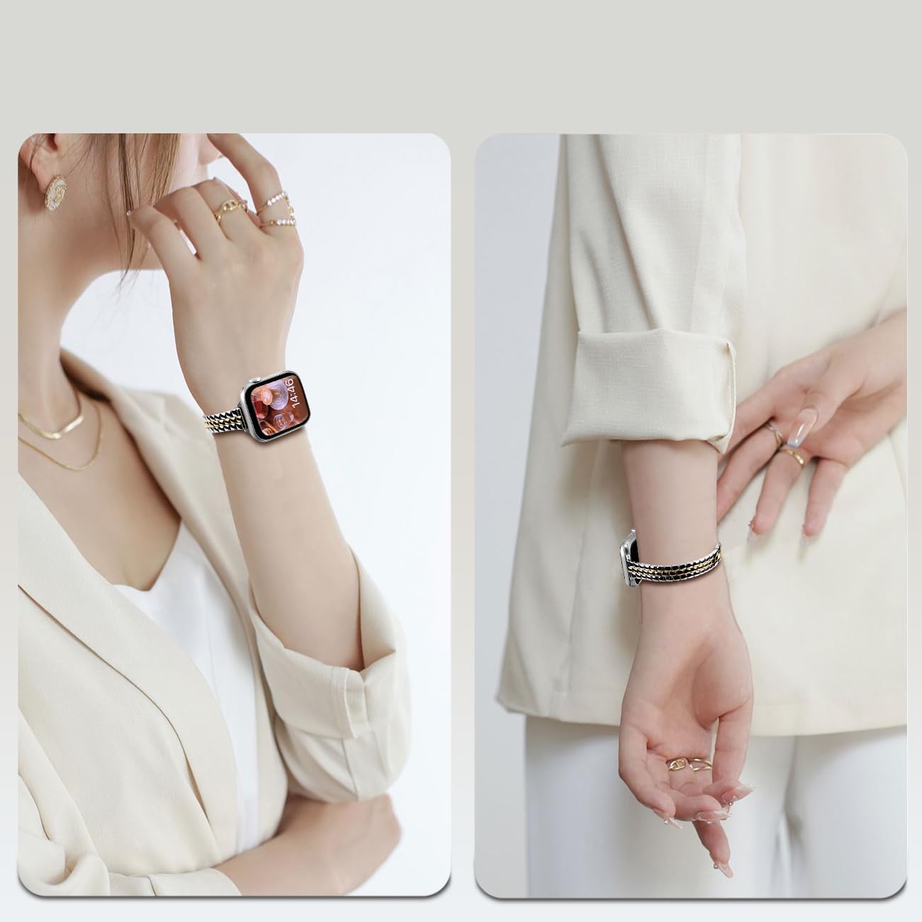 Juntan Slim Stainless Steel Band fits Apple Watch Bands for Women 49mm 45mm 44mm 42mm 41mm 40mm 38mm, Dressy Women for iWatch Bands, Metal Strap for Apple Watch Band Series 10 9 8 SE 7 6 5 4 3 Ultra 2 1 - Image 5