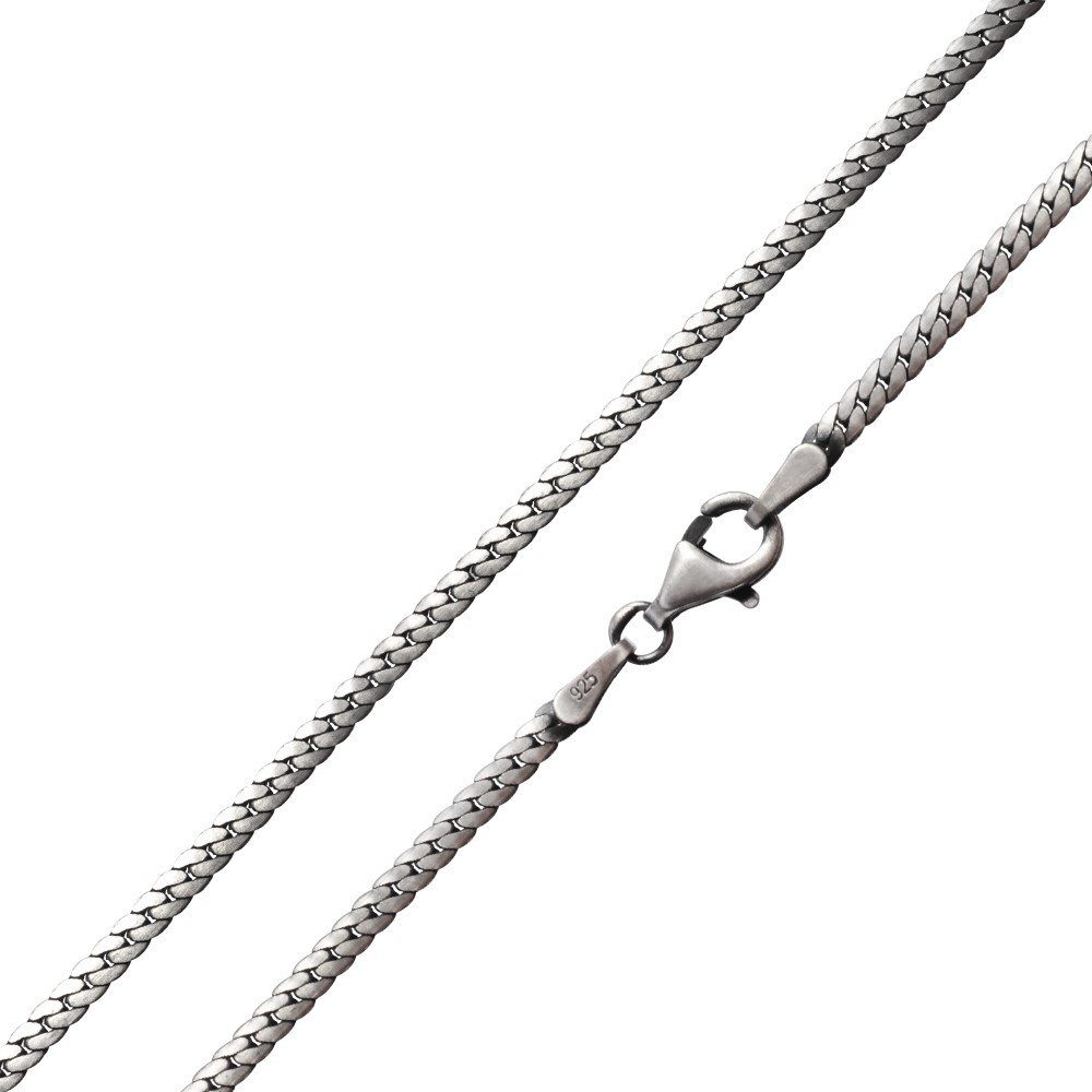 Panzerkette Silber 925 flach 2mm antik geschwärzte Halskette für Herren K16 | Kompakte Kette im Antik-Look aus Sterlingsilber von MATERIA by Matthias Wagner
