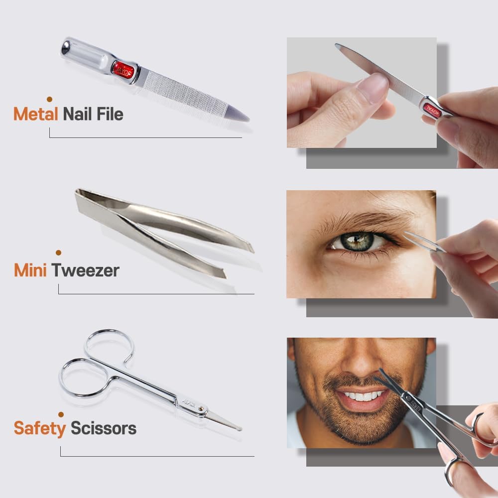 [Made in Korea] ROYAL 5 Pcs Compact Nail Clippers Set-Nail Clipper, Cuticle Remover, Nail File, Mini tweezer, Safety Scissors with Portable case Black