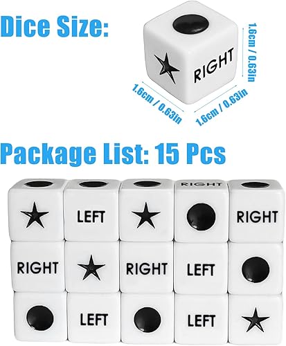 Miniatura 2 de ZLIXING 15 piezas de dados para centro izquierdo y derecho, juego de dados solo Prime Dice Family Juegos de mesa Accesorios