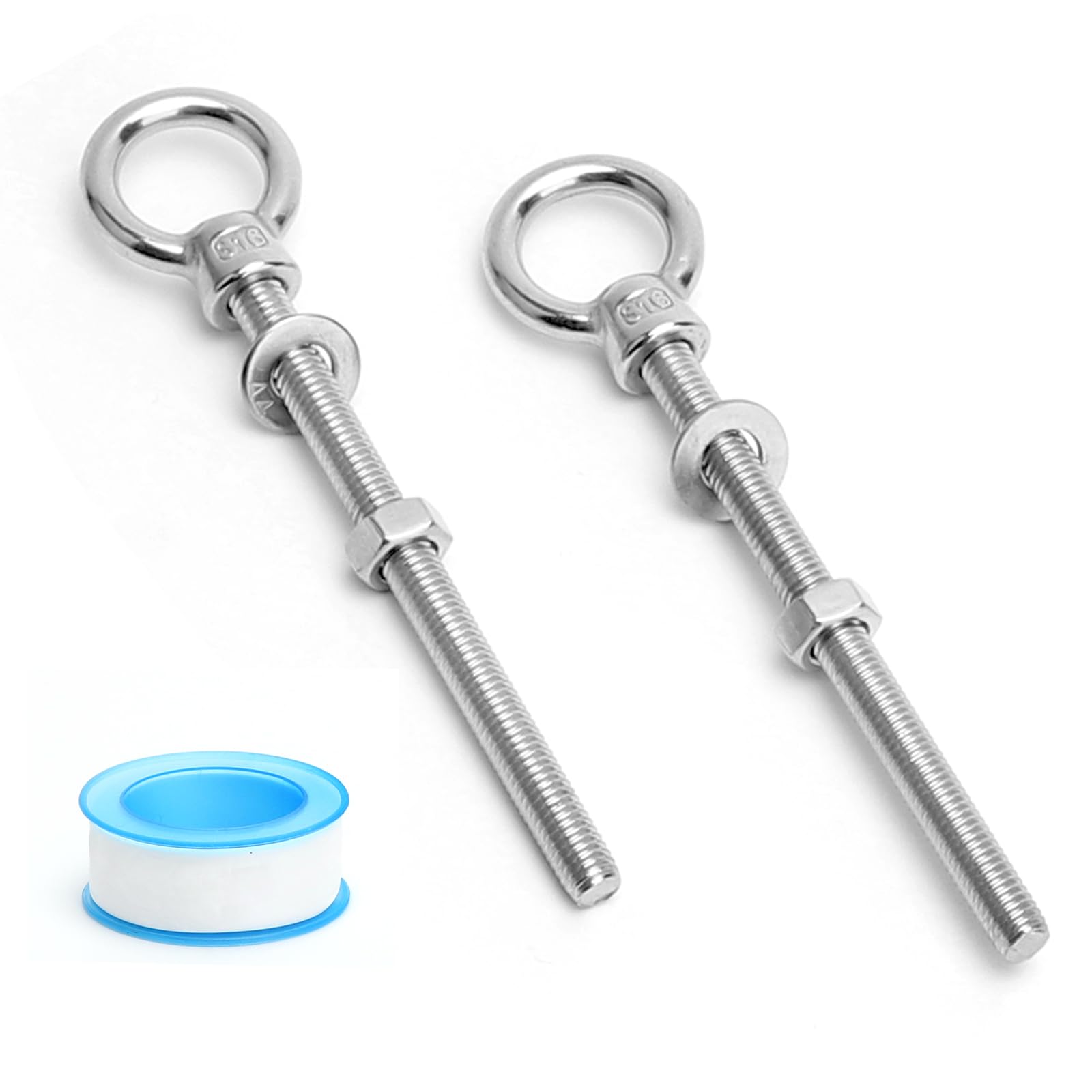2 Stück ösenschraube mit Unterlegscheiben und Sechskantmuttern, Ringschraube M8 Lang 80 mm, Ringmutter M8, 304 Edelstahl, Augbolzen für Befestigens und Aufhängung, Heimdekorationen, Diy-Projekte