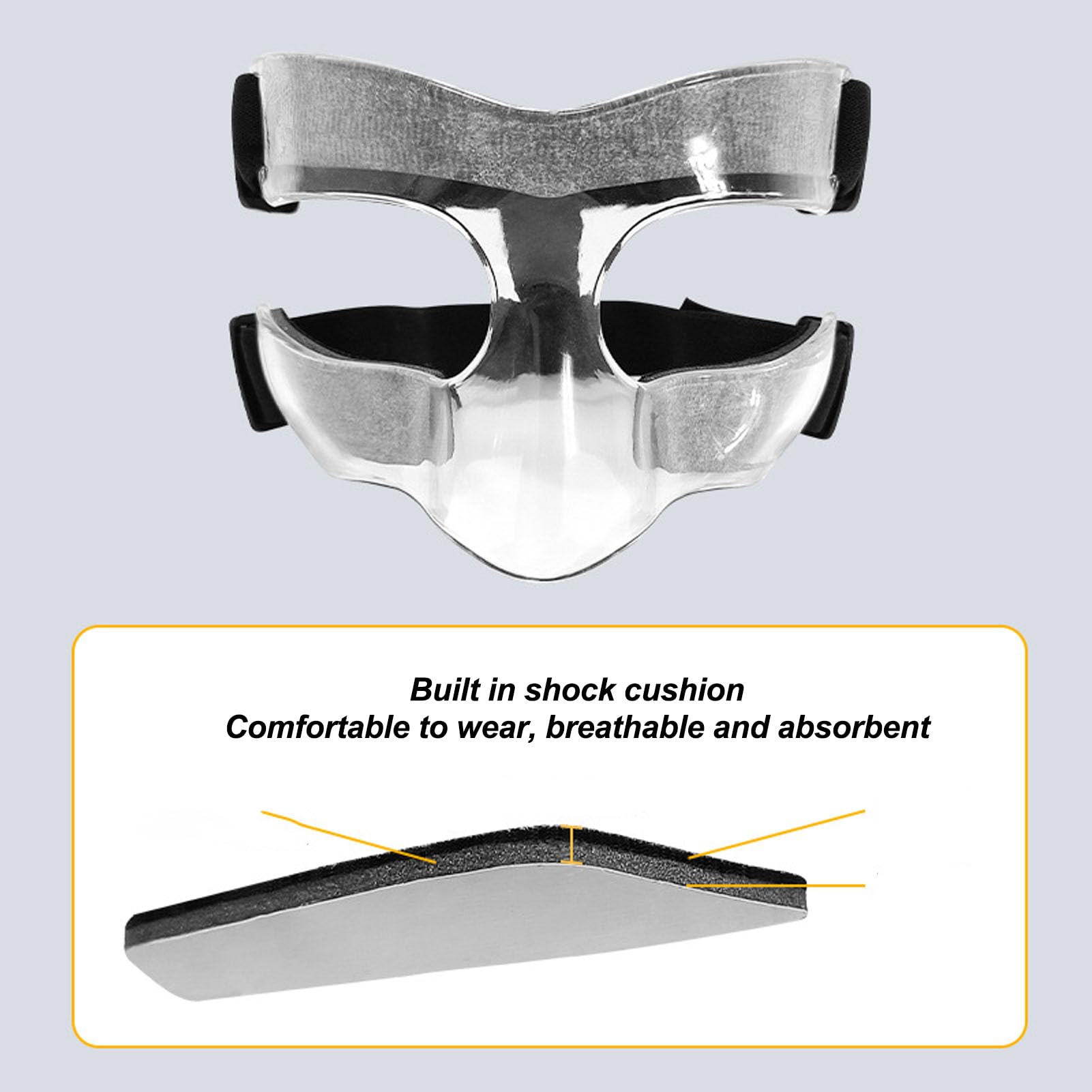 Protection Nasale pour Nez Cassé, Masque de Protection Nasal Clair, Ajustable avec Rembourrage pour Basketball, Soccer et Autres Sports pour Hommes, Femmes G7X12