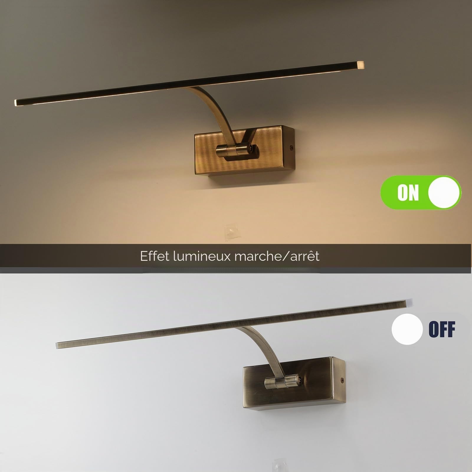 Alpinaluz Applique murale LED pour éclairage de tableaux, miroirs et meubles, 8 W, 455 mm, lumière chaude 2 700 K, angle réglable, acier avec finition bronze vieilli, driver KGP intégré
