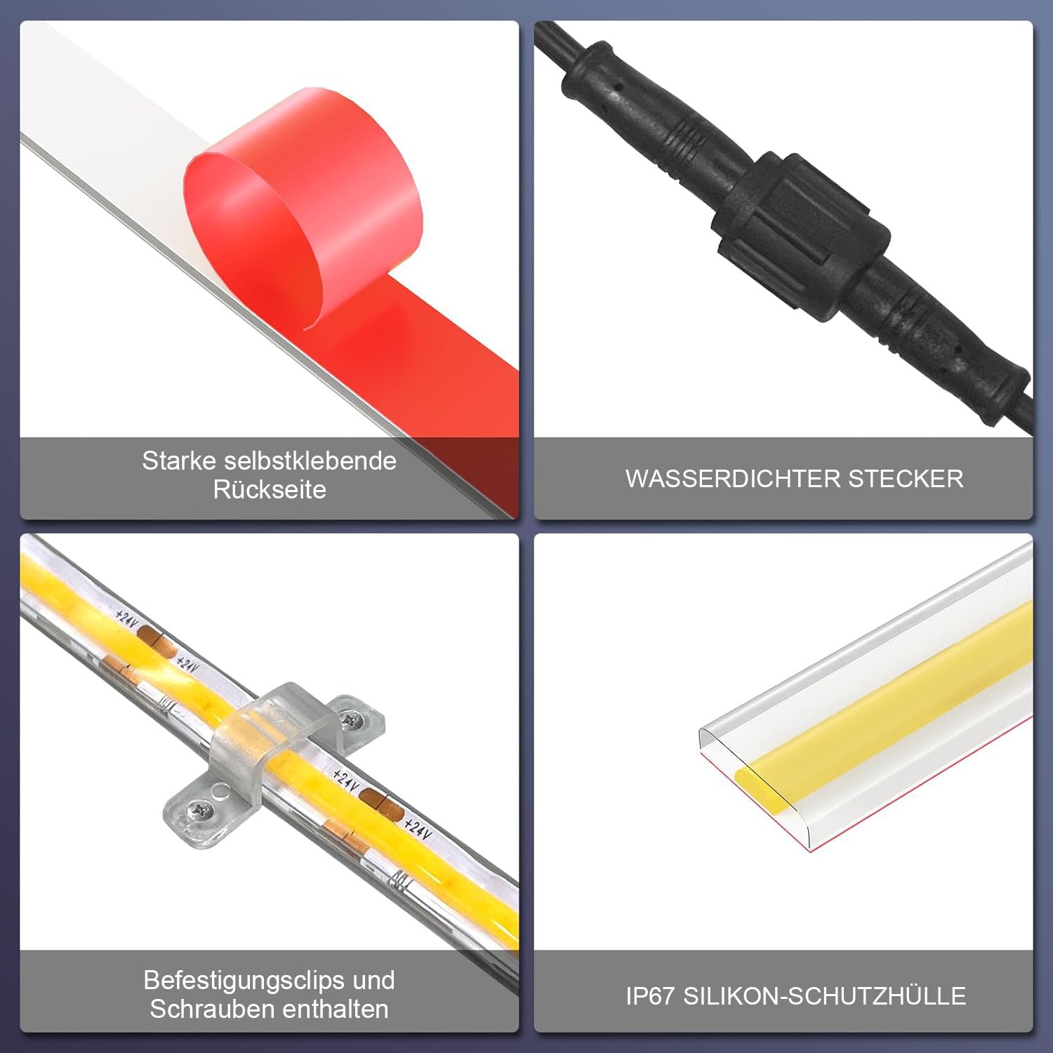 COB LED Streifen Aussenbereich 6M Warmweiß IP67 wasserdicht | Outdoor 24V dimmbar mit App&Fernbedienung,Außen Lichtband Selbstklebend, für Garten,Terrasse,Pavillon,Weg,Traufe Deko,Pool