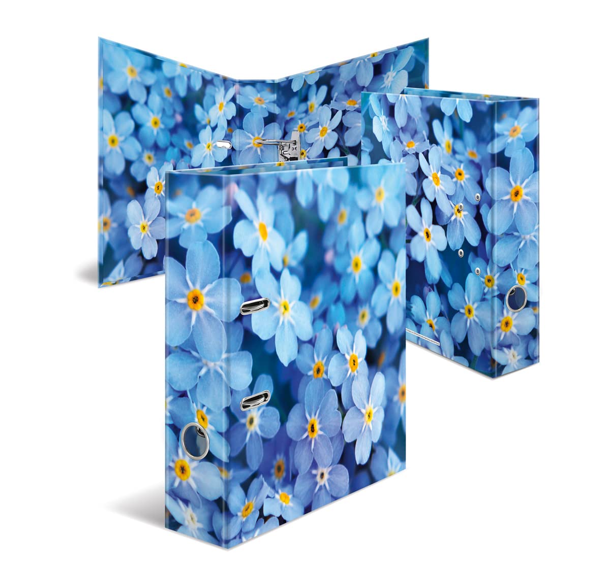 HERMA 19557 Lot de 10 classeurs A4 motif fleurs bleues 7 cm de large, carton solide, impression colorée à l'extérieur et à l'intérieur au design de qualité supérieure, classeurs à anneaux, classeurs à