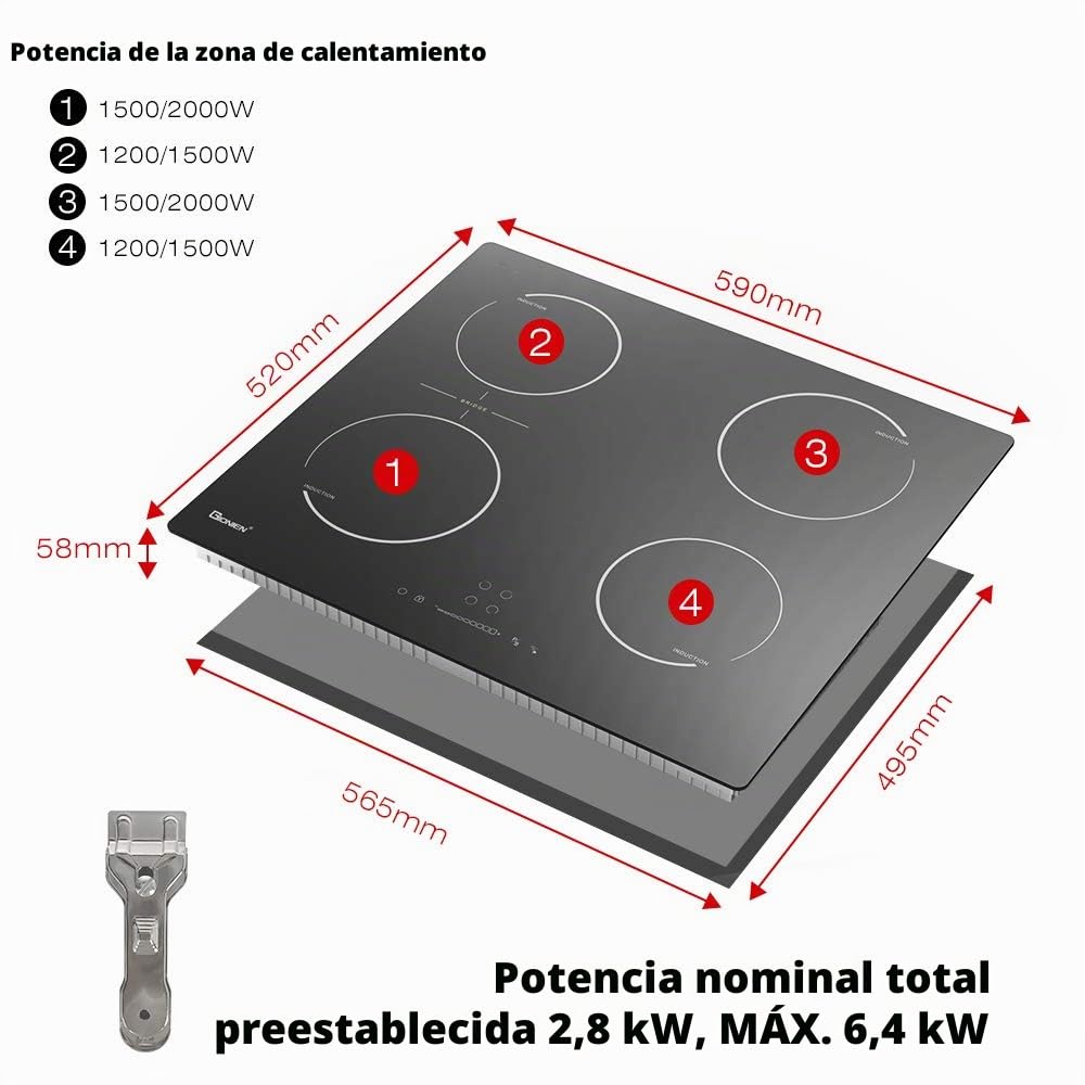 GITS470SPVDE - Placa de inducción con enchufe (60 cm, 16 A, con zona de puente, 4 fuegos, 2800 W)