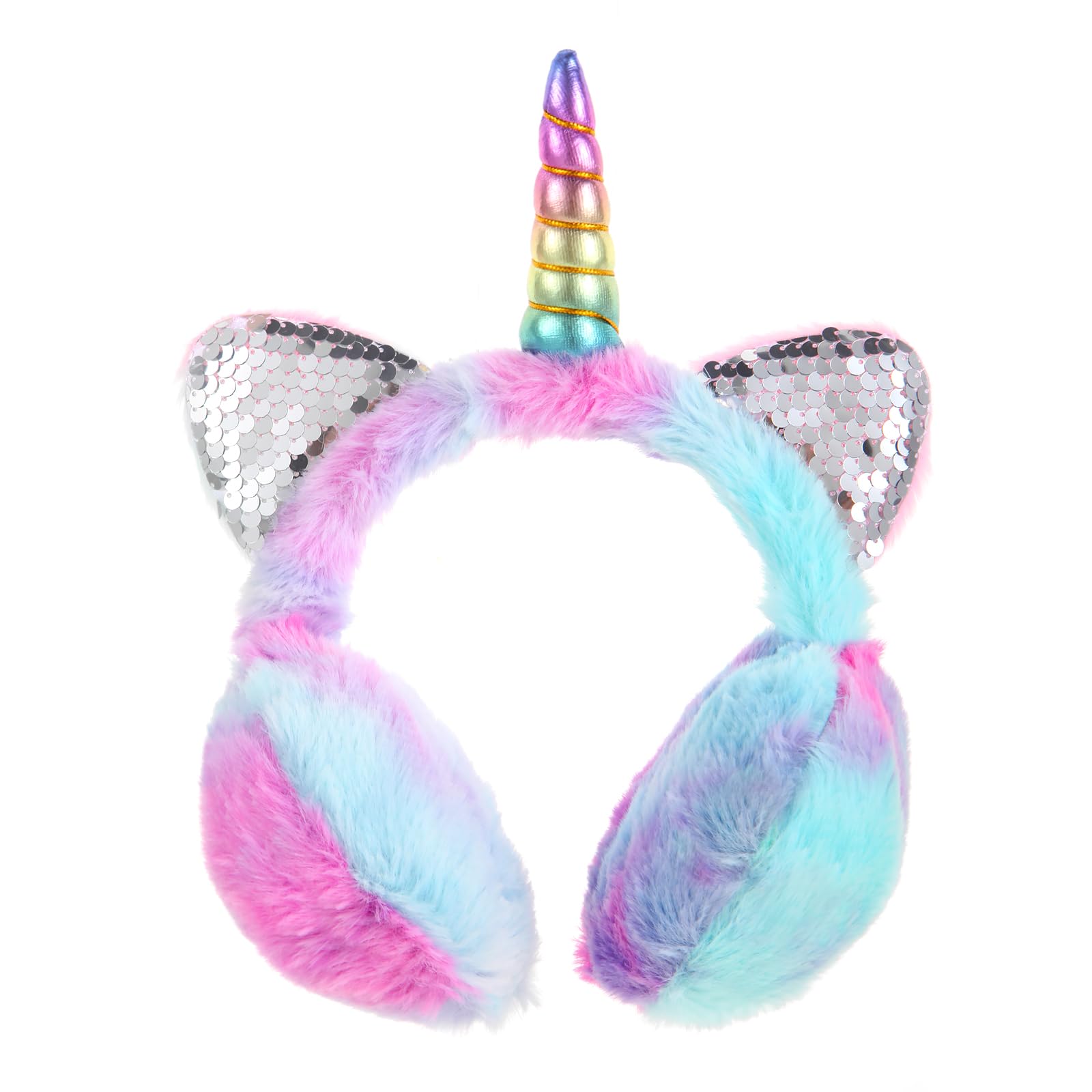 Cute Unicorn Earmuffs for Girls Sequin Shinny Ear Warmers for Kids Soft Plush Winter Earmuff Covers for Outdoor Winter-image-48