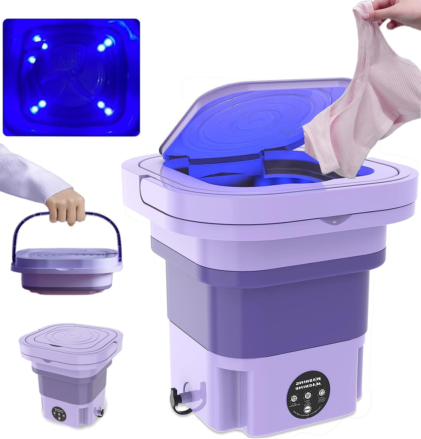 Foldable Washing Machine, 8L High Capacity Mini Washer with 3 Modes
