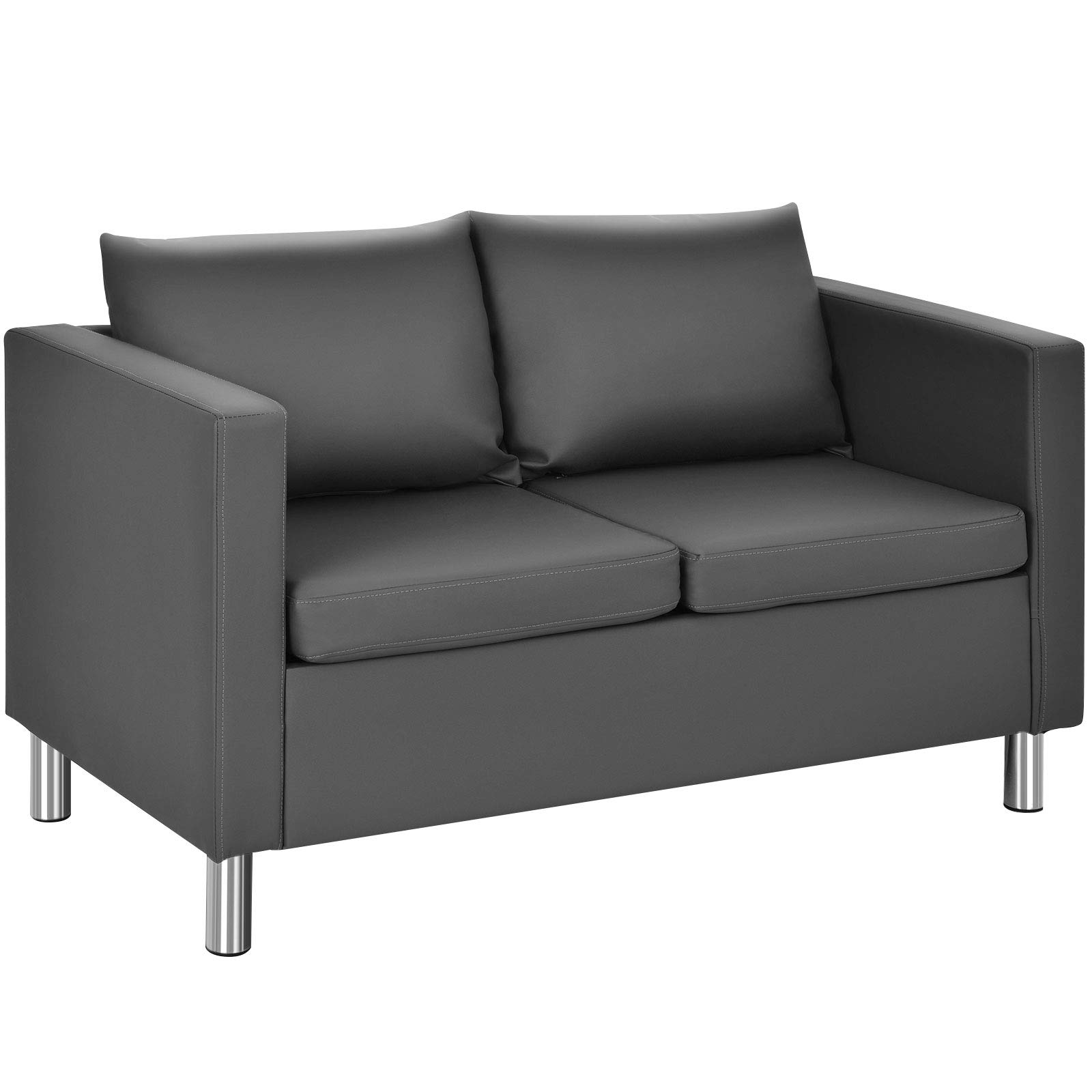 HOMASIS Sofá de 2 plazas, sofá con cojín de respaldo extraíble y cojín de asiento, sofá tapizado con patas de metal, sofá de salón para salón y oficina, 120 x 60 x 62,5 cm, color gris