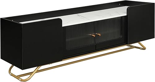 Miniatura 9 de LUMISOL Soporte de TV moderno Mid-Century para TV de 65 pulgadas, centro de entretenimiento con puertas de vidrio estriado, consola de TV superior
