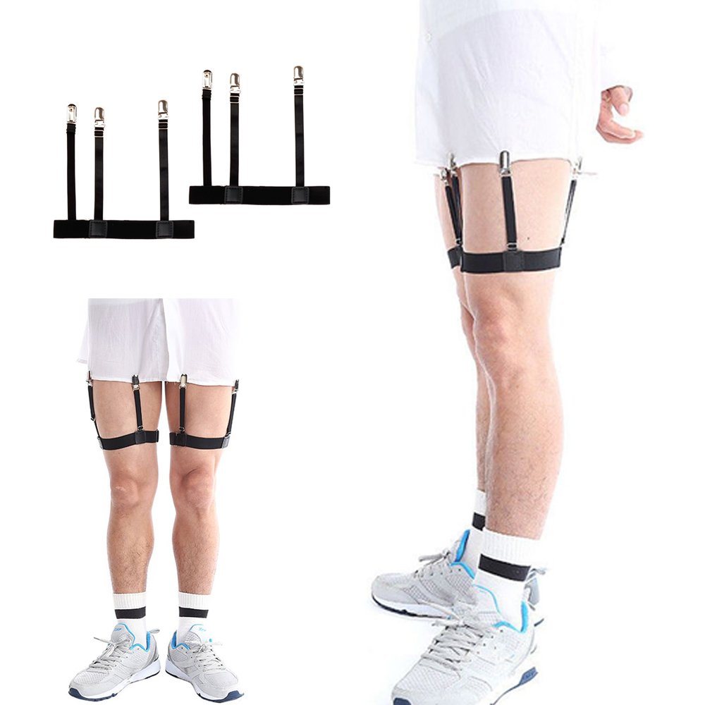 Mens Business Shirt Stays Uniform Holder Leg Thigh Elastic Garter Belt Suspender Non-slip Locking Clamps