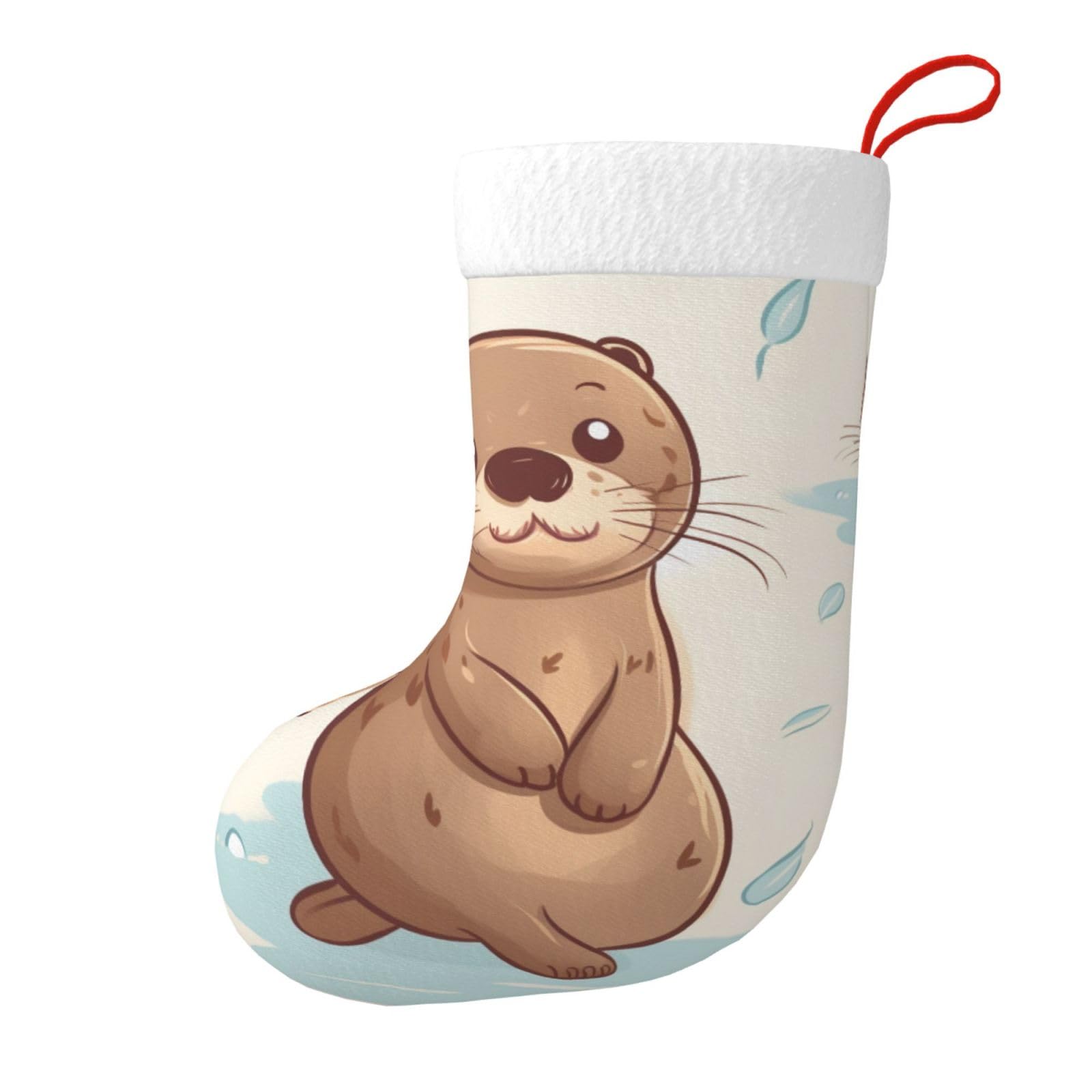 Cartoon Cute Otter Print Christmas Stocking, 28x45cm Holiday Hanging Stockings for Fireplace, Tree Decorations, Gift Giving, and Party Festive Decor