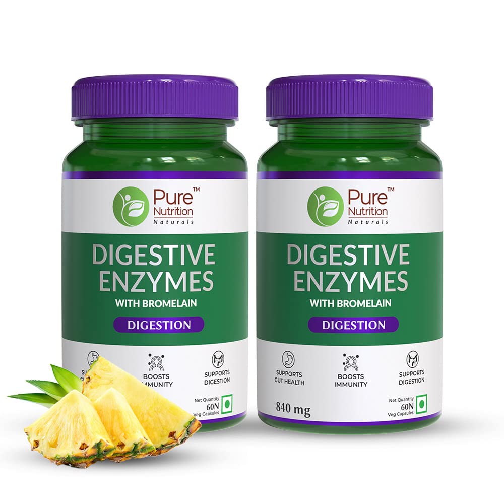 Pure Nutrition Digestive Enzymes | Amylase, Lipase, Protease, Cellulase, Lactase, Bromelain| Better Bioavailability | Supports Digestion & Better Absorption of Food Nutrients - 60 Veg Caps (Pack 2) (B09D3M3LRY) Amazon Price History, Amazon Price Tracker