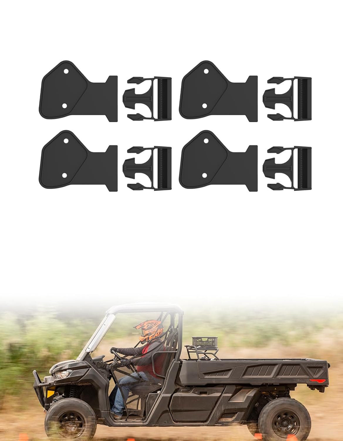 Door Net Buckle Clip for Can Am Defender, Plastic Front and Rear Door Side Safety Net Fastener Black Base Support Quick Side Release Buckles Accessories, 4 Pcs, (for 4-Seat UTV)