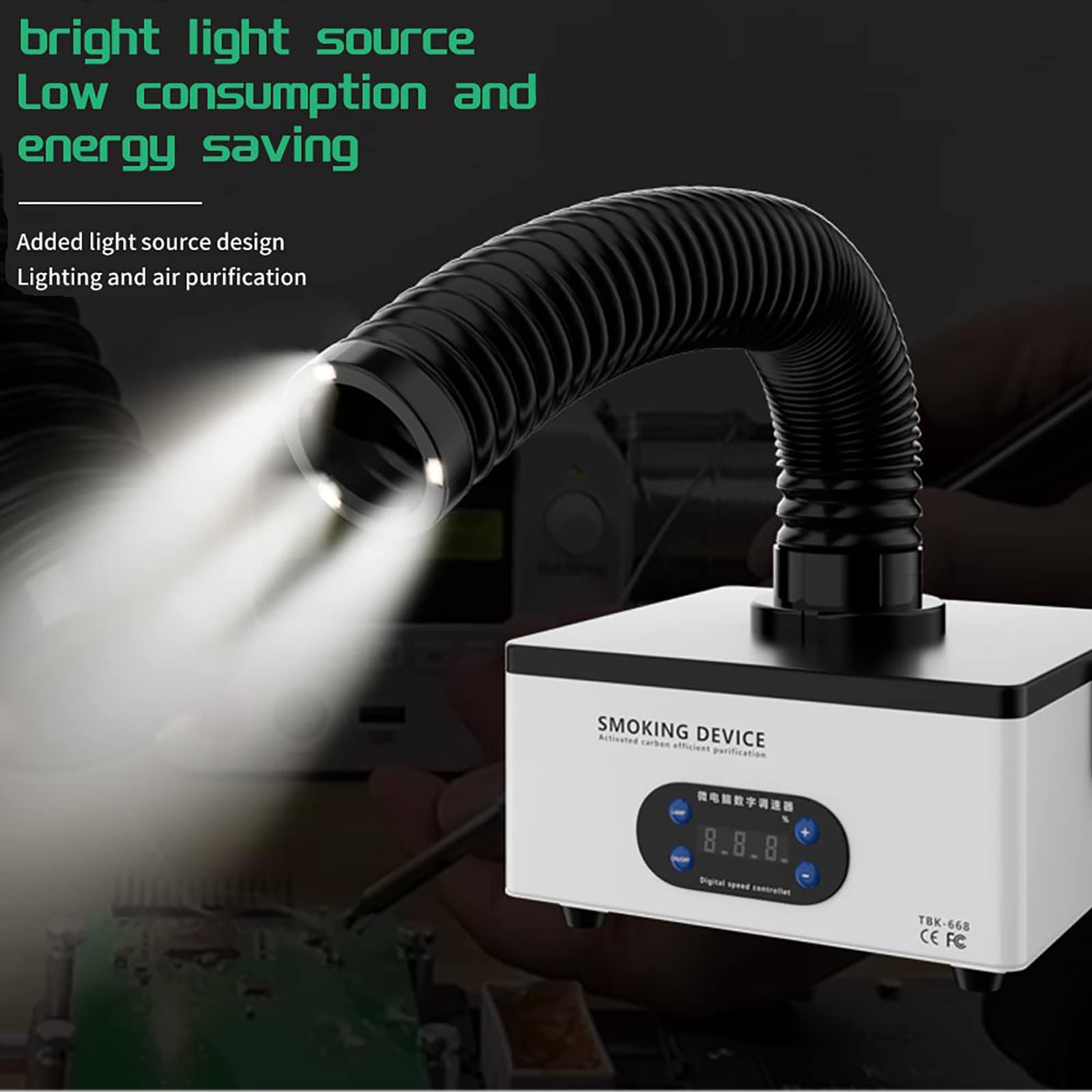 Fumatore da Tavolo, Assorbitore di Fumo con Display a LED, Assorbe I Fumi Tossici Generati dalla Saldatura, Purificatore di Scarico con Filtro a 4 Strati