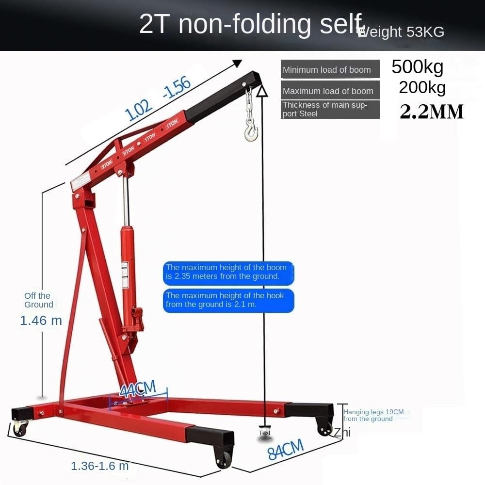 Portable Foldable Hydraulic 2T/3T Crane, for Engine Loading and Unloading, Automotive Repair (Color : 2T Folding Crane 2pump) (2T Fixed Crane)