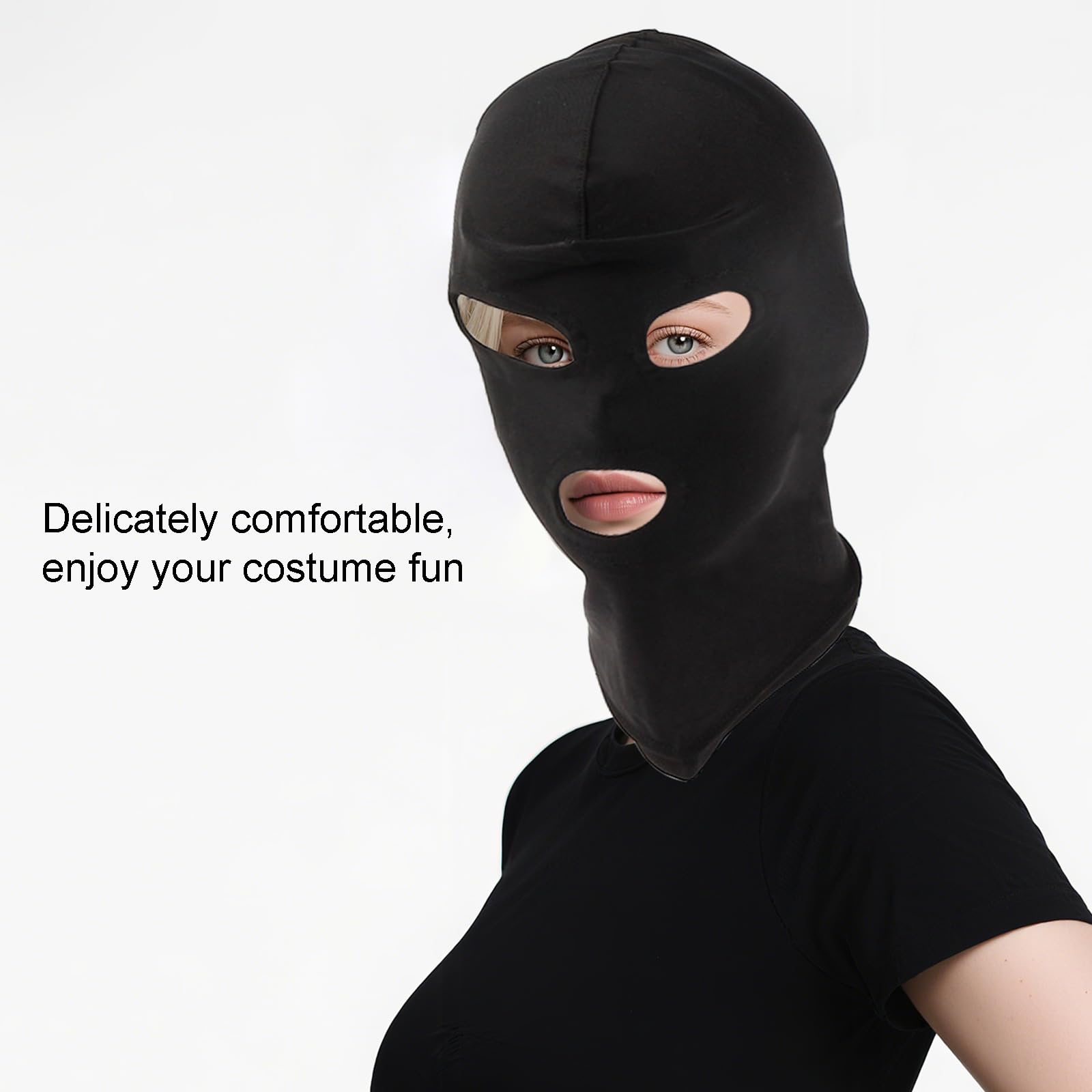 Vxcvzv Adult Costume Mask 2Pcs Black Full Face Hood Open Mouth Eye Design Breathable Elastic Headgear for Couples Role Playing Party Games - Image 4