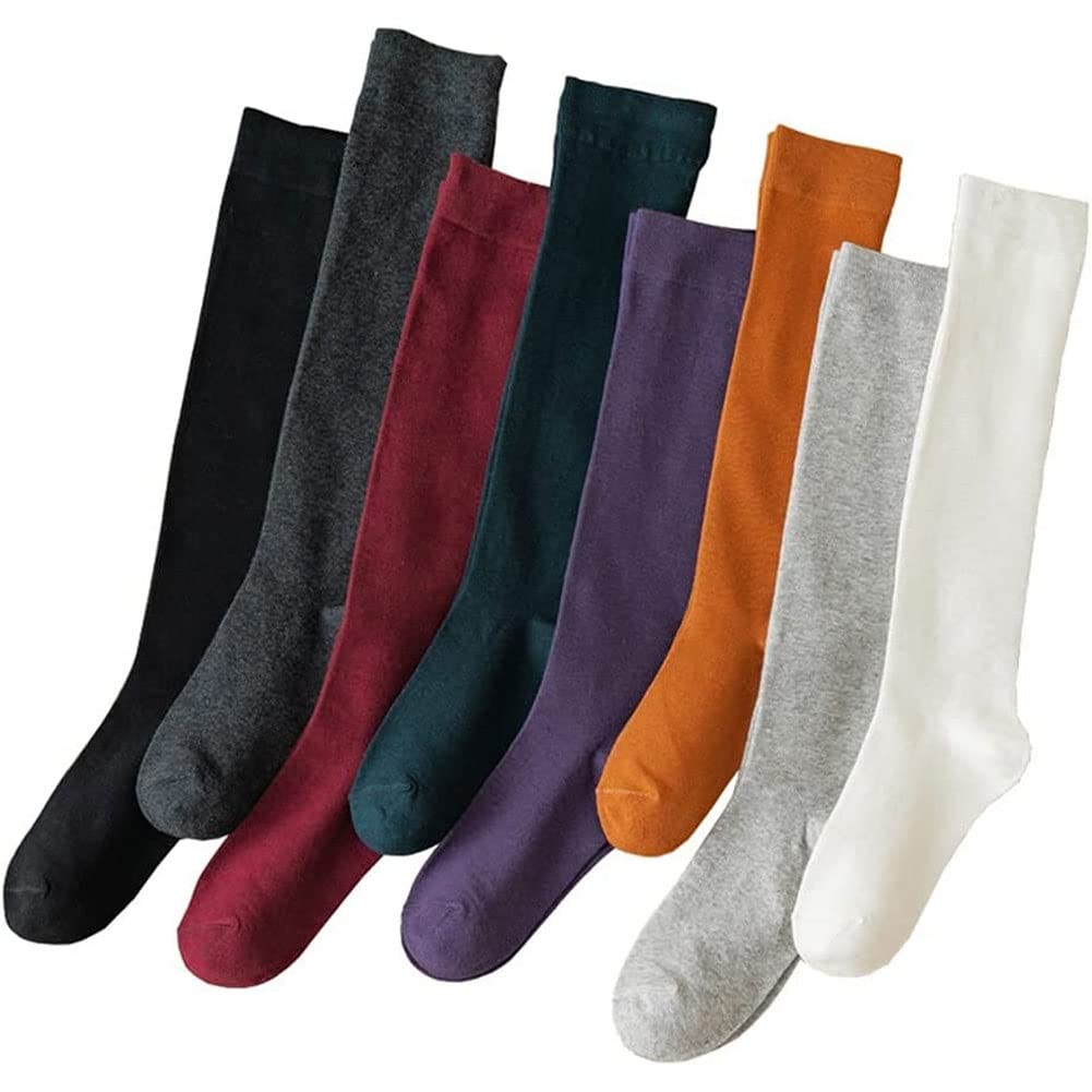 8 Pares de Calcetines de Tubo Largos de algodón Retro for Mujer, Calcetines hasta la Rodilla, Calcetines de algodón, Calcetines de Pantorrilla de Color sólido for Mujer