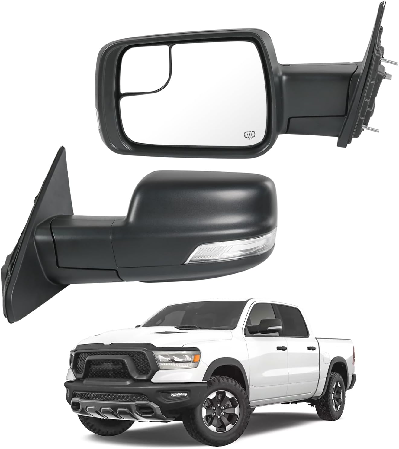 JDMSPEED Right Passenger Side Door Mirror Compatible with 2019-2025 Ram 1500 with Power Folding Heated Power Glass Turn Signal Puddle Light Blind Spot Detection Textured Black(11Pin)