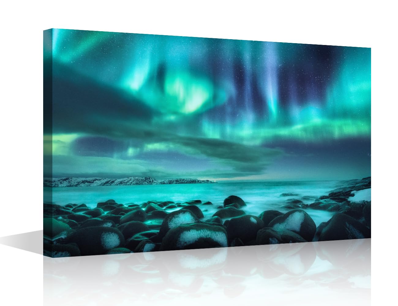 TISHIRON Ocean Wall Art Painting on Canvas Polar Lights Bedroom Wall Art Aurora Borealis Modern Home Decor Russia House Decorations for Living Room Pictures Stretched on Wooden Frame, 12" Wx18 H — image 1