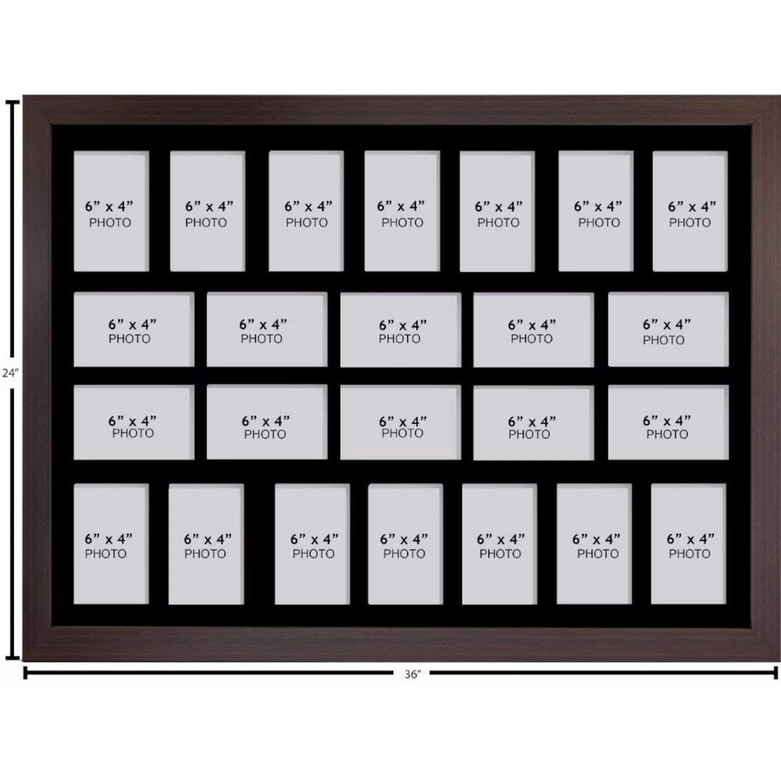 Kwik Picture Framing Ltd Mahogany Photo Frames Multiple Pictures For Wall – 24 Aperture Collage Picture Frame For 6X4 Photos | Family Gallery Display | Large 36X26 Inch Uk Made Frame (Mahogany)