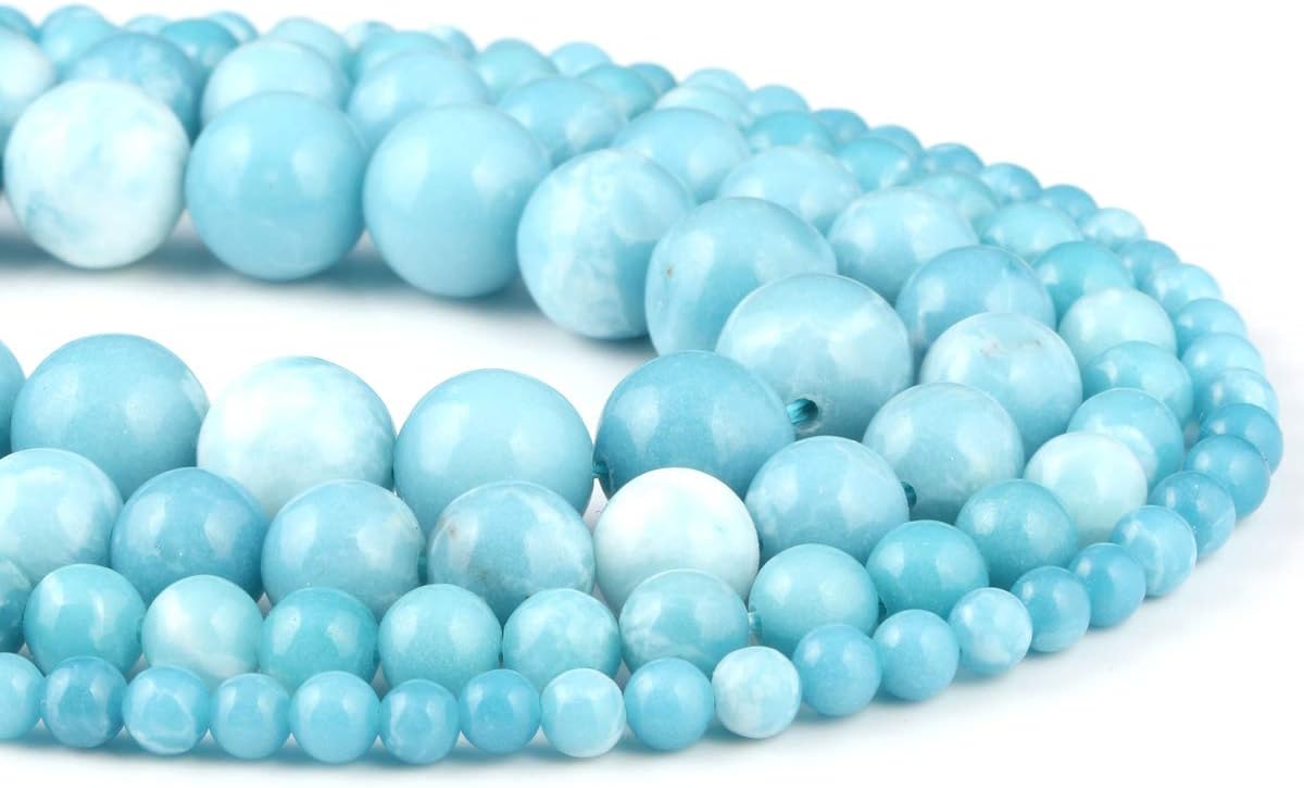 Larimar Beads 8 mm Beads Natural Stone Round Loose Beads for Jewelry Making Beads for Br Beautiful Birthday Gift 1 Strand 15" (8 mm, Larimar)