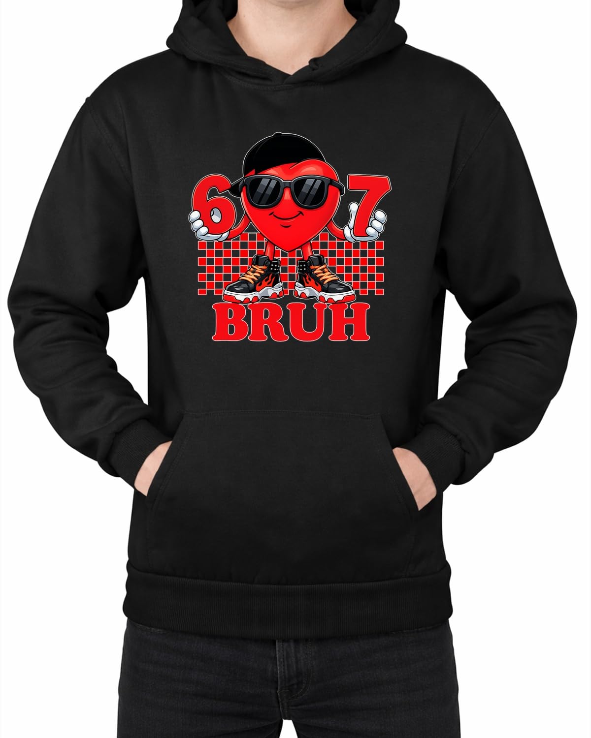 67 Bruh Heart – walentynkowa gra liczbowa, miłość z humorem, bezczelny motyw serca bluza z kapturem