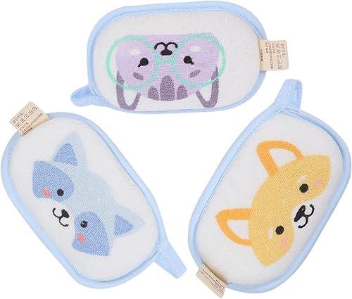 Esponja de baño para bebé, 3 piezas, esponja suave para niños, exfoliante de malla suave y agradable a la piel, bonito diseño de dibujos animados