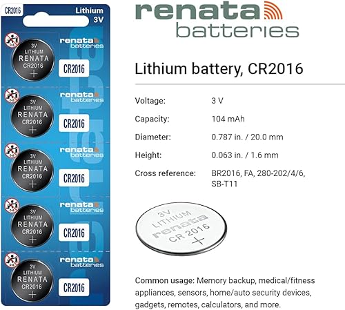 Renata CR2016 Botón de moneda de celda con batería de litio 3V Tag Watch Key x1 Hecho en Suiza