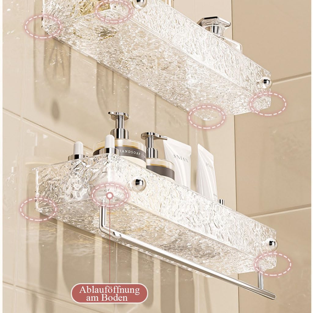 Duschablage Ohne Bohren Badezimmer Organizer, Eckregal Wandregal mit Handtuchständer, Transparente Aufbewahrung für Badezimmer, Toilette und Küche,A,30cm