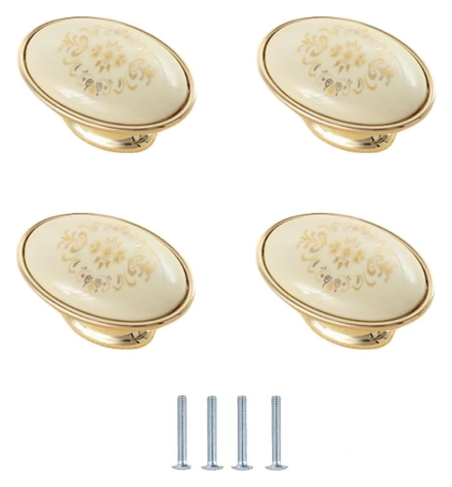Lqzaxsrdr 41*31Mm Ceramic Cupboard Drawer Handle Knobs, Ceramic Door And Drawer Knobs 4 Pcs Gold Single Hole Multiple Sizes(41 * 31Mm)
