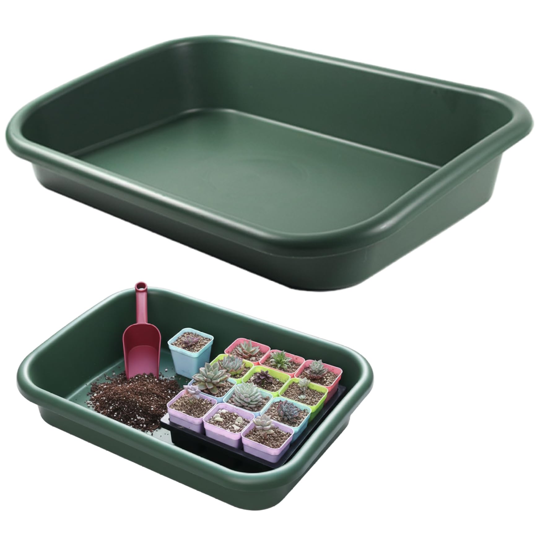 Bemonew Potting Mat Potting Tray, 17×12×3in Multi-Purpose Gardening Mat for Repotting and Seed Starting Plastic Plant Tray for Indoor & Outdoor Use, Green
