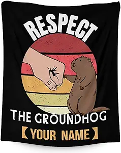 Custom Groundhog Throw Blanket - Soft, Fuzzy & Warm - 50x60 Inches Flannel Blankets for Living Room, Sofa - Black Funny Throws Gift for Teens