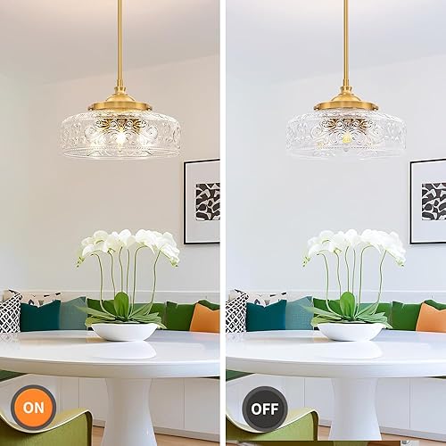 Miniatura 7 de 3 luces colgantes ajustables para isla de cocina, metal cepillado dorado y vidrio transparente, luces colgantes de latón vintage para baño, pasillo,