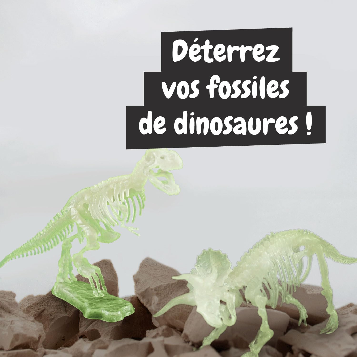 Science4you Kit de Fouille de Fossiles 2 en 1 - Excaver et Assembler 2 Dinosaures Qui Brille dans l'Obscurité, 22 pièces: T-Rex et Triceratops