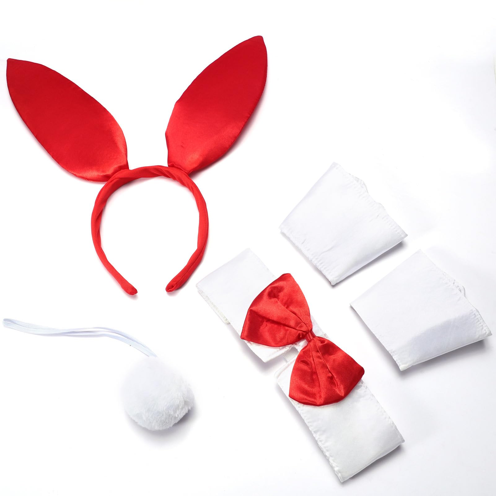 Women's Bunny Costume Set Rabbit Ear Headband Collar Bow Tie Costume Cuffs Rabbit Tail for Easter Party - Image 3
