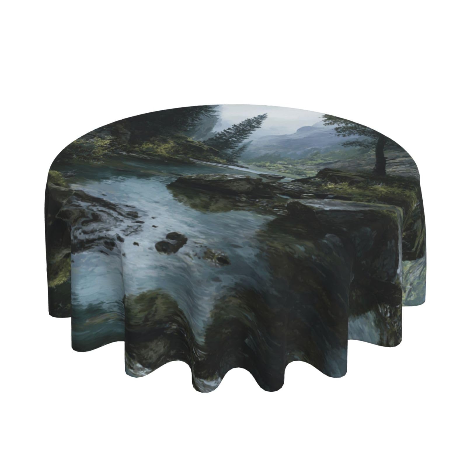 ESNAIUVCD River scenery print Round Tablecloth Waterproof Washable Wipeable Resistant Polyester Circular Table Cover for Dining Room Kitchen Indoor Outside 60"