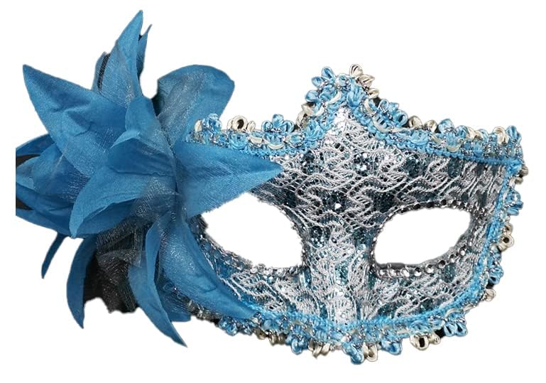 AZYOUNG Women’s Side Flower Multicolor Lace Covered Half Face Crown Masquerade Mask (Light Blue) — image 1